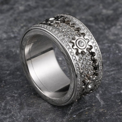 🔥LAST DAY 50% OFF – ⚡925 Sterling Silver Personalized Stress Reducing Rotatable Gear Ring