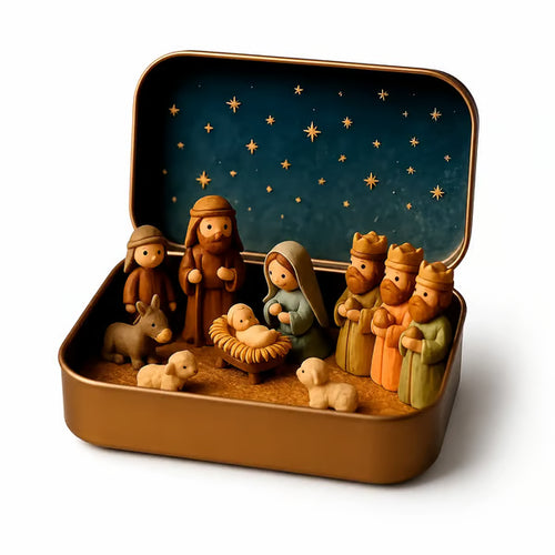 ✝️ Mini Nativity Scene Keepsake Tin – Pocket-Sized Christmas Holy Family Display 🙏🎄