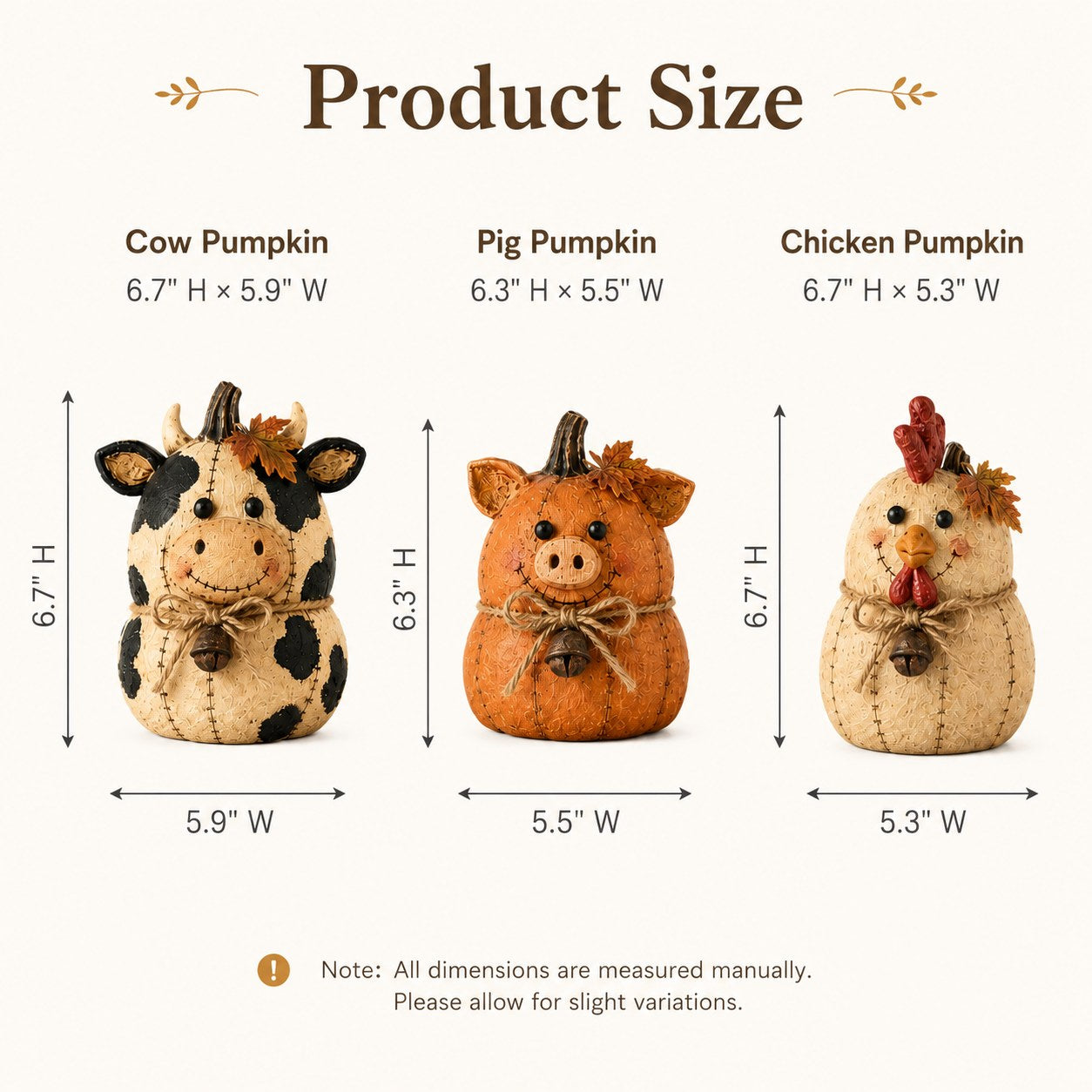 Rustic Farm Pumpkin Friends – Cow Pig Chicken Fall Decor Set