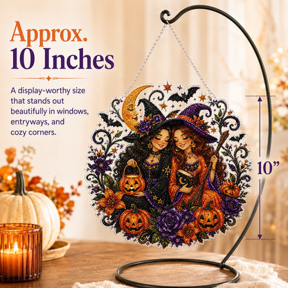 🎃Halloween Witch Friendship Diamond Art Suncatcher Sparkling Window Decor Gift✨