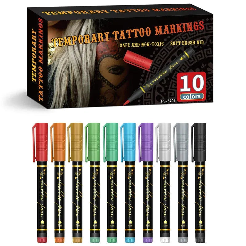 🌈🎨10-Color Temporary Tattoo Markers Set