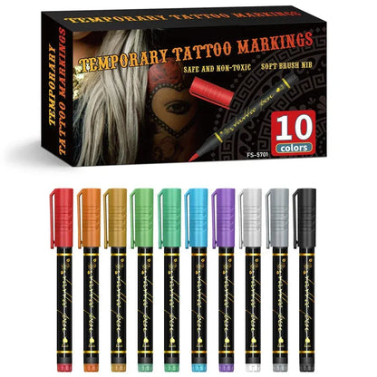 🌈🎨10-Color Temporary Tattoo Markers Set
