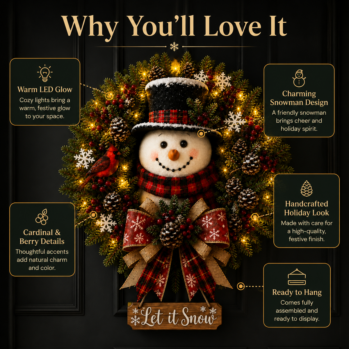 ✨✨ Hot Sale 50% OFF ⛄ Snowman Lighted Christmas Wreath – Festive Holiday Door Decor