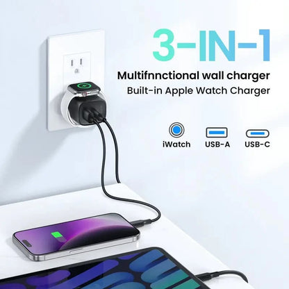 3-in-1 Magnetic Wireless Cordless PD USB-C Wall Charger Block