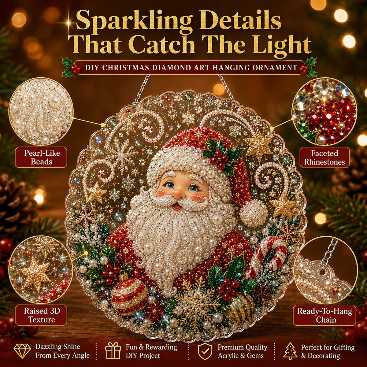 🎄 LAST DAY 69% OFF – ✨ Christmas Pearl Diamond Art Hanging Ornament Kit | Luxury Flocked Canvas with Scratch-Resistant Non-Fading Pearl Beads DIY Handmade Holiday Hanging Decor 🎅💎