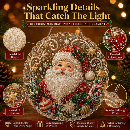 🎄 LAST DAY 69% OFF – ✨ Christmas Pearl Diamond Art Hanging Ornament Kit | Luxury Flocked Canvas with Scratch-Resistant Non-Fading Pearl Beads DIY Handmade Holiday Hanging Decor 🎅💎