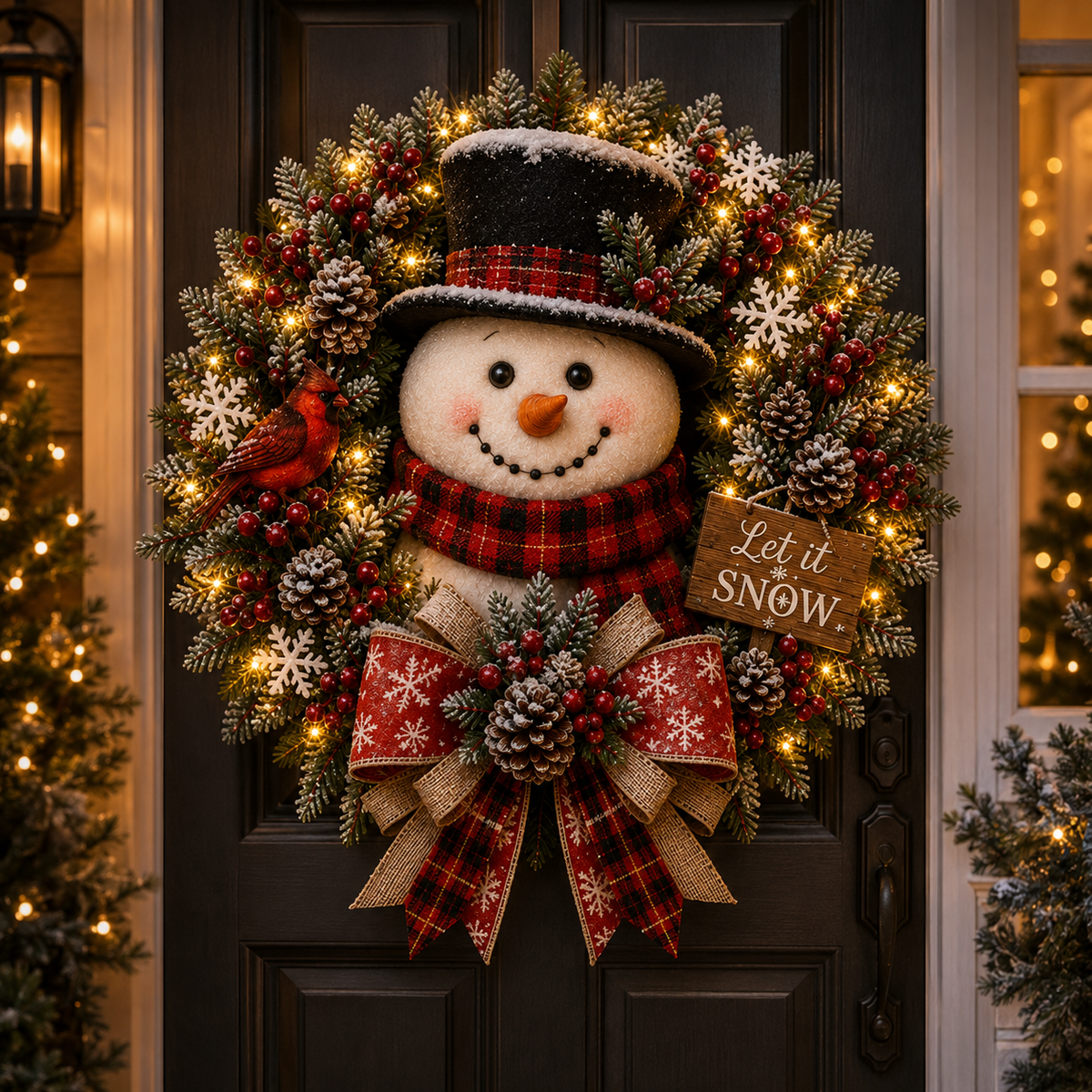 ✨✨ Hot Sale 50% OFF ⛄ Snowman Lighted Christmas Wreath – Festive Holiday Door Decor