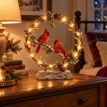 🔥 Last Day 50% OFF✨-Lighted Cardinal Tabletop Decor, Rustic Red Cardinal Pair with Warm LED Lights