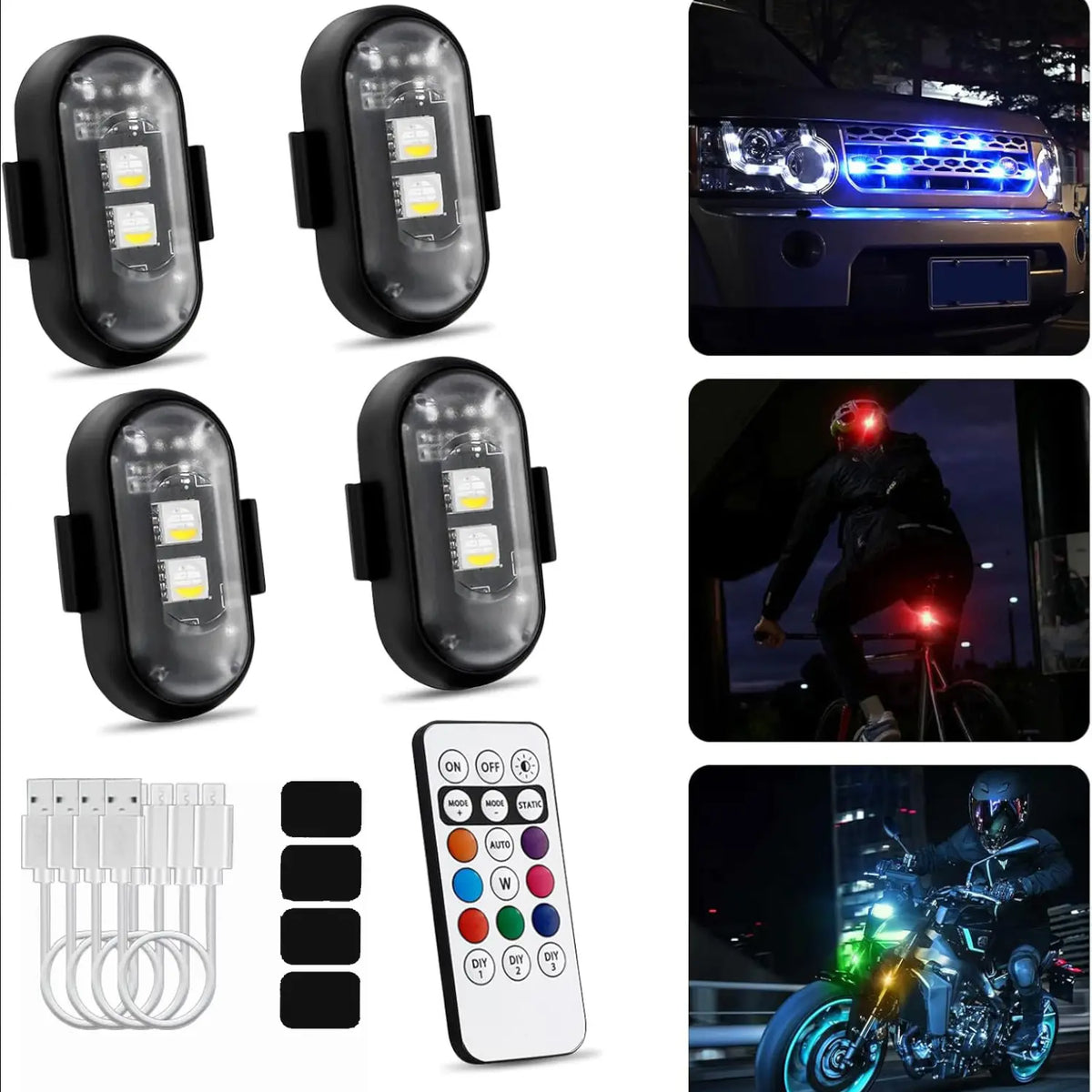 RGB LED Strobe Light - Wireless Remote Control for Bikes & Cars
