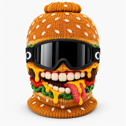 🍔 50% OFF – Funny Burger Monster Knit Ski Mask – Novelty Food Balaclava 😎❄️