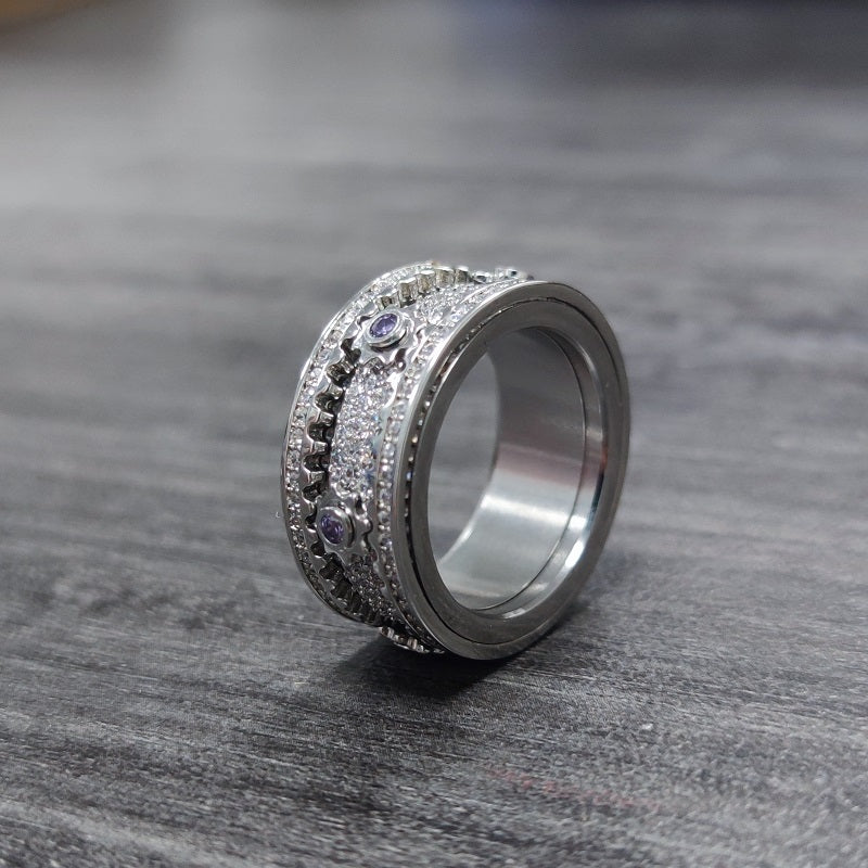 🔥LAST DAY 50% OFF – ⚡925 Sterling Silver Personalized Stress Reducing Rotatable Gear Ring
