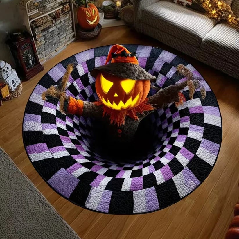 ⏰Last day Promotion 🔥🎃3D Skeleton Vortex Quilted Round Halloween Rug