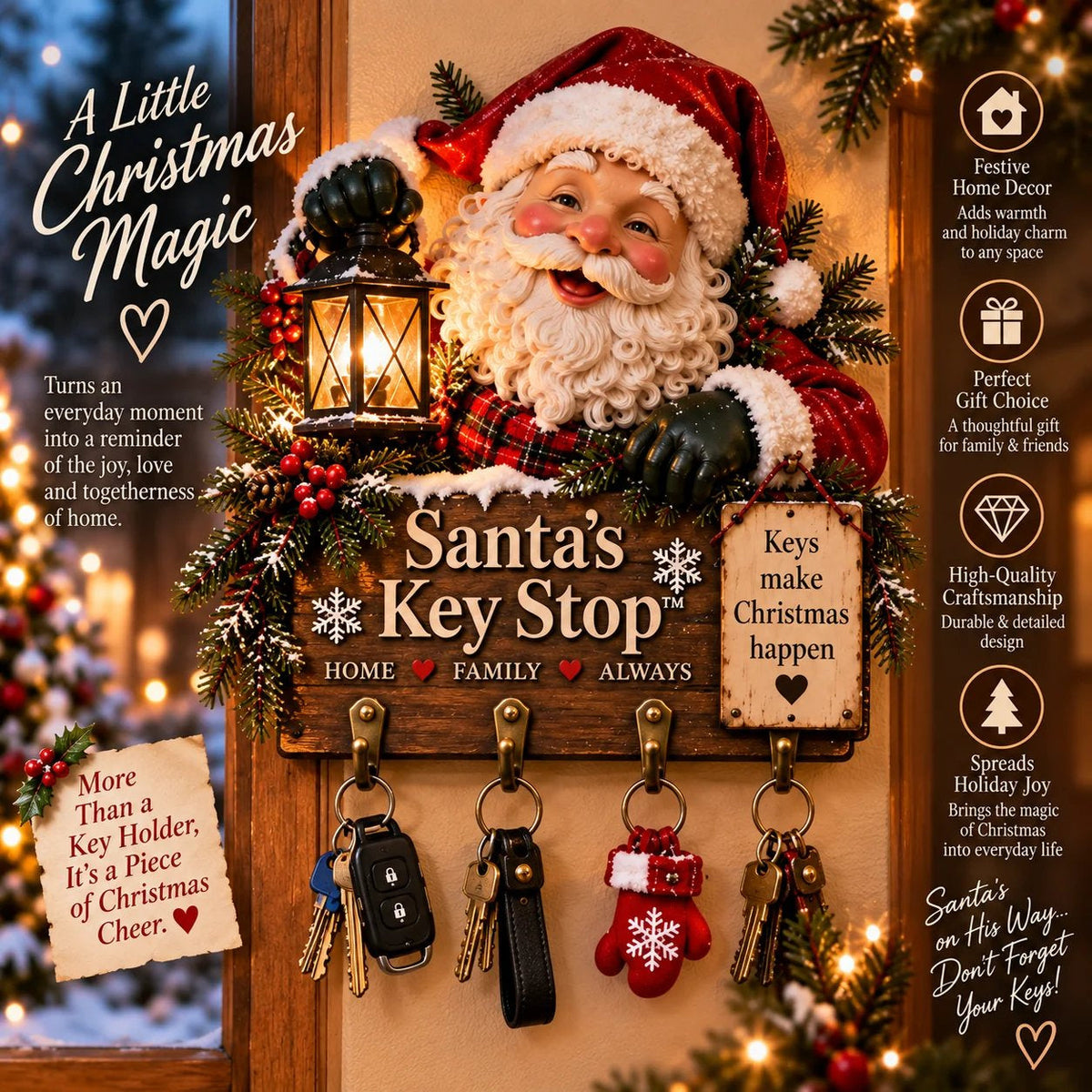 🔥 Holiday Celebration 50% OFF ✨-🔑Lighted Christmas Key Holder for Festive Entryway Decor & Everyday Organization 🎄