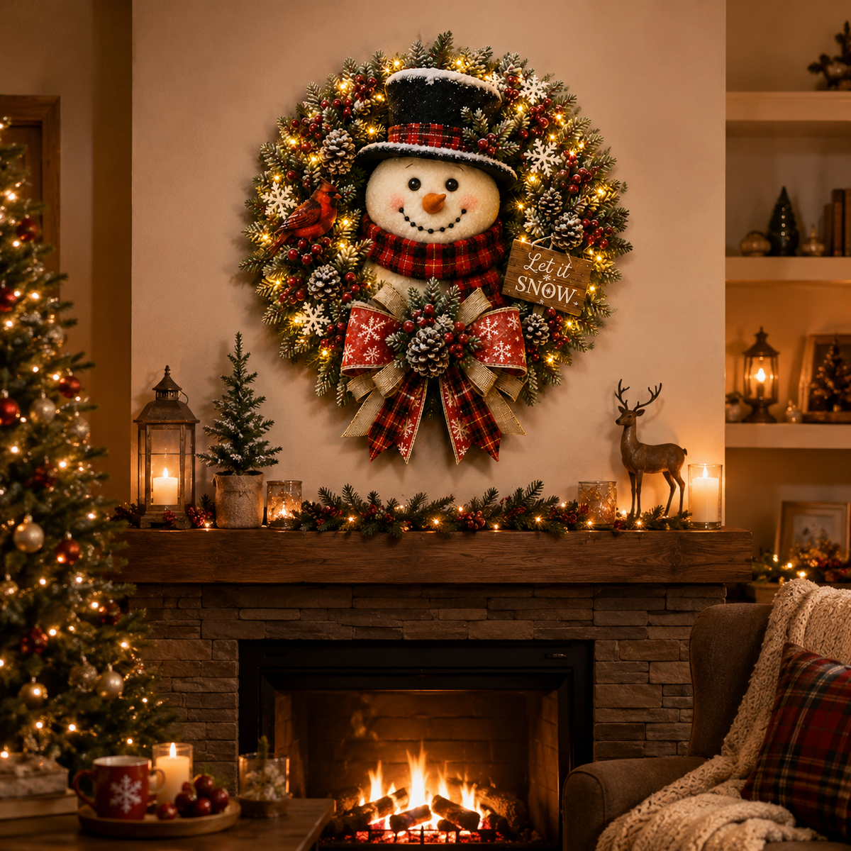 ✨✨ Hot Sale 50% OFF ⛄ Snowman Lighted Christmas Wreath – Festive Holiday Door Decor