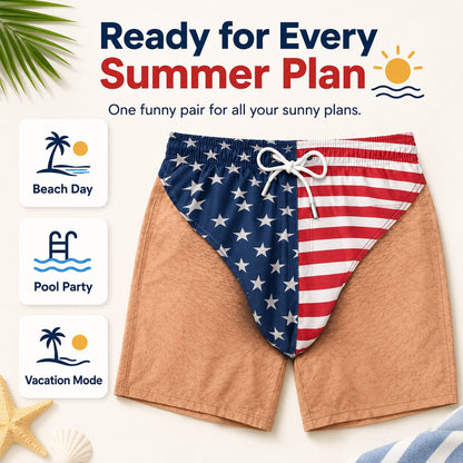 😎🇺🇸 Funny Patriotic Men’s Quick Dry Swim Trunks Freedom Beach Shorts Summer Comfort🏖️