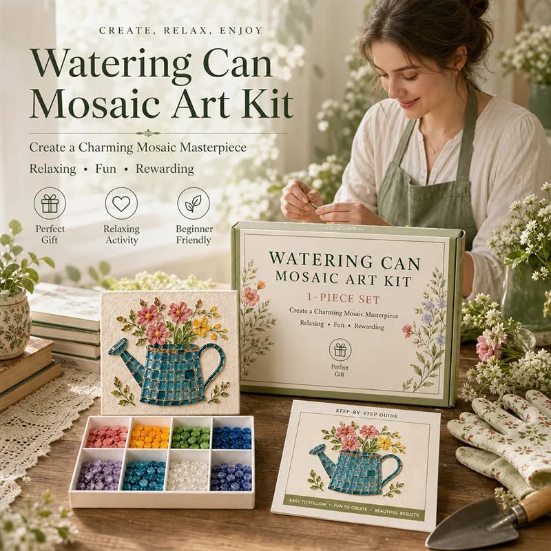 Watering Can Mosaic Art Kit-🔥LAST DAY 50% OFF🔥🌿Beginner-Friendly Floral DIY Craft with Vibrant Mosaic Beads & Sturdy Display Base ✨