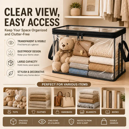 Clear PVC Storage Bins with Handles – for Books, Toys, Media, & Organizing