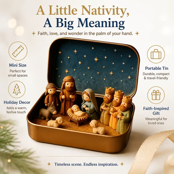 ✝️ Mini Nativity Scene Keepsake Tin – Pocket-Sized Christmas Holy Family Display 🙏🎄