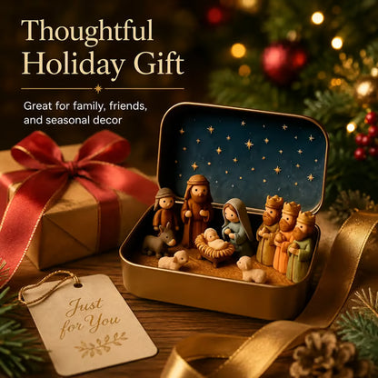 ✝️ Mini Nativity Scene Keepsake Tin – Pocket-Sized Christmas Holy Family Display 🙏🎄