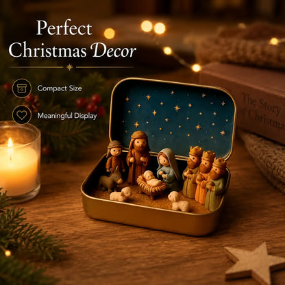 ✝️ Mini Nativity Scene Keepsake Tin – Pocket-Sized Christmas Holy Family Display 🙏🎄