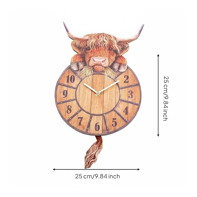 🐮 50% OFF – Swinging Tail Highland Cow Wall Clock – Cute Farmhouse Home Decor