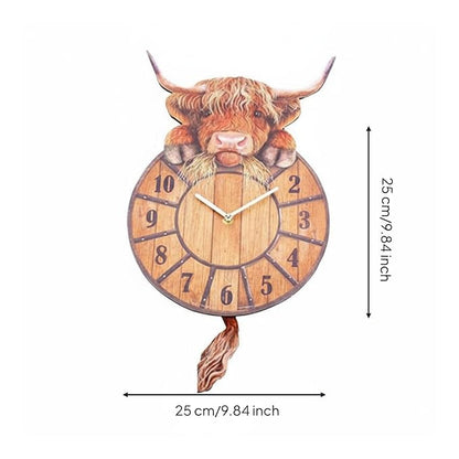 🐮 50% OFF – Swinging Tail Highland Cow Wall Clock – Cute Farmhouse Home Decor