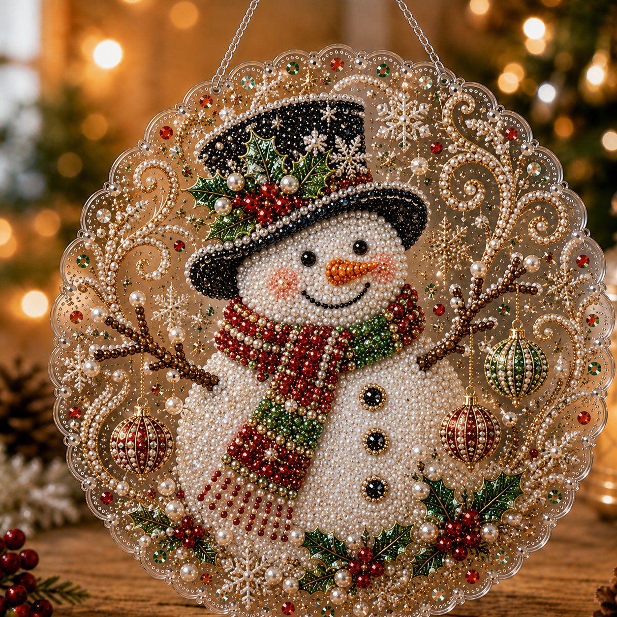 🎄 LAST DAY 69% OFF – ✨ Christmas Pearl Diamond Art Hanging Ornament Kit | Luxury Flocked Canvas with Scratch-Resistant Non-Fading Pearl Beads DIY Handmade Holiday Hanging Decor 🎅💎