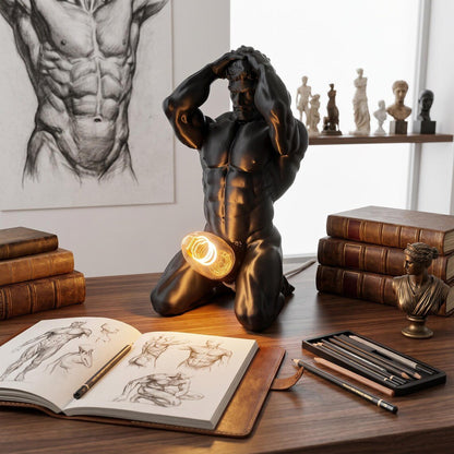 Bold Male Figure Table Lamp, Artistic Statue Light