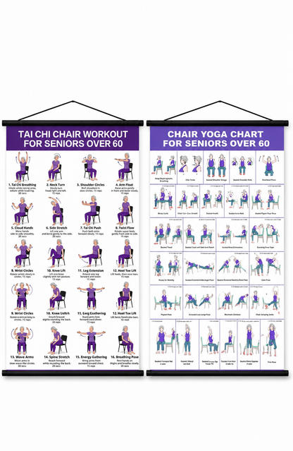 Senior Wellness Exercise Poster – 16-Step Chair Tai Chi Routine for Daily Mobility