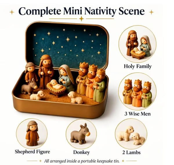 ✝️ Mini Nativity Scene Keepsake Tin – Pocket-Sized Christmas Holy Family Display 🙏🎄