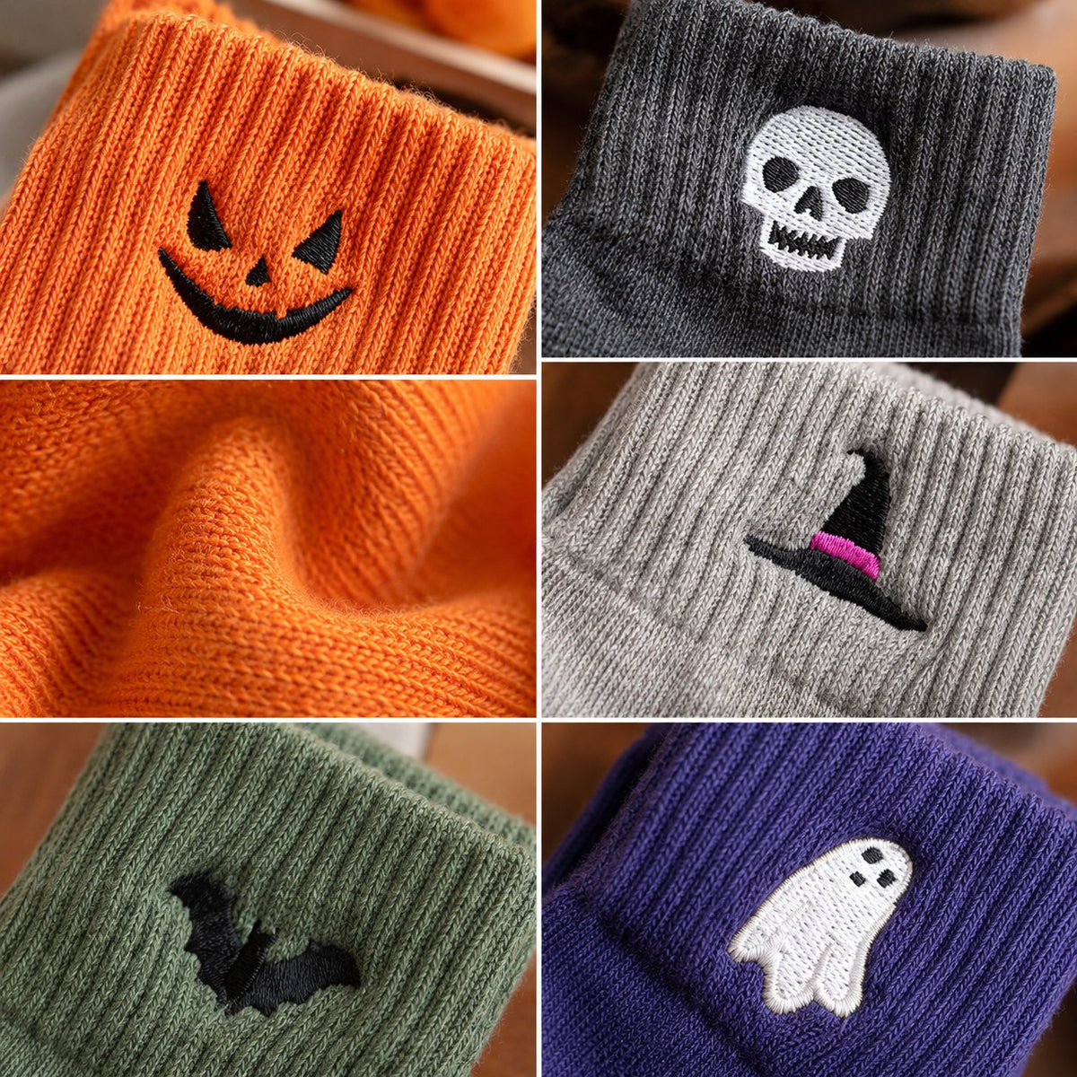 🔥🎃 100% Cotton - Viral Halloween Embroidered Crew Socks – Cute Spooky Knit Socks✨
