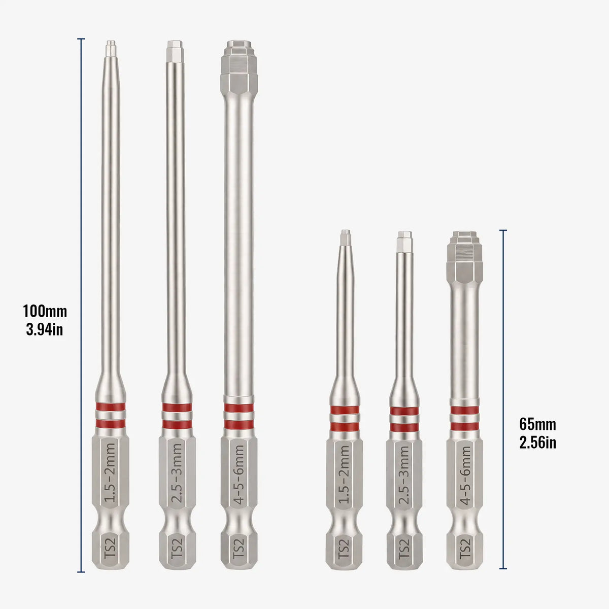 Professional 6-Piece S2 Alloy Steel Precision Hex Bit Set – Magnetic, Non-Slip, Industrial Grade (65mm & 100mm)