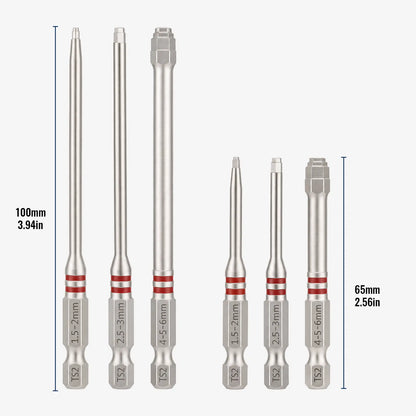 Professional 6-Piece S2 Alloy Steel Precision Hex Bit Set – Magnetic, Non-Slip, Industrial Grade (65mm & 100mm)