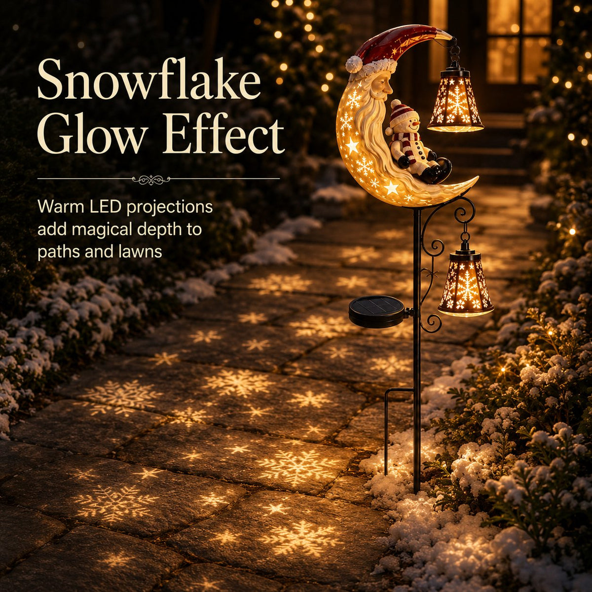 🔥 Holiday Celebration 50% OFF ✨-🌙 Solar Moon Santa Garden Stake Light with Snowflake Lanterns