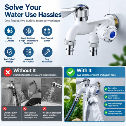💥 Buy 1 Get 1 Free 💥Dual-Outlet Washing Machine Faucet – Anti-Freeze & Heat-Resistant Plastic