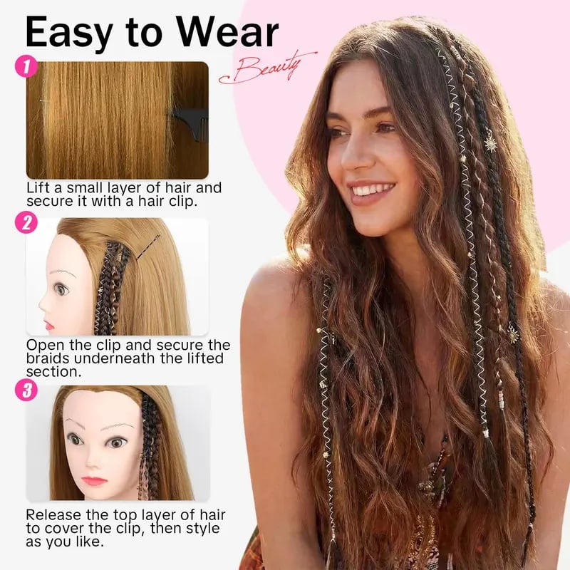 🌿🎨 Boho Beaded Clip-In Braids – Effortless Festival & Everyday Hair Transformation