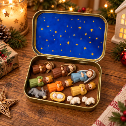 ✝️ Mini Nativity Scene Keepsake Tin – Pocket-Sized Christmas Holy Family Display 🙏🎄