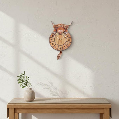 🐮 50% OFF – Swinging Tail Highland Cow Wall Clock – Cute Farmhouse Home Decor