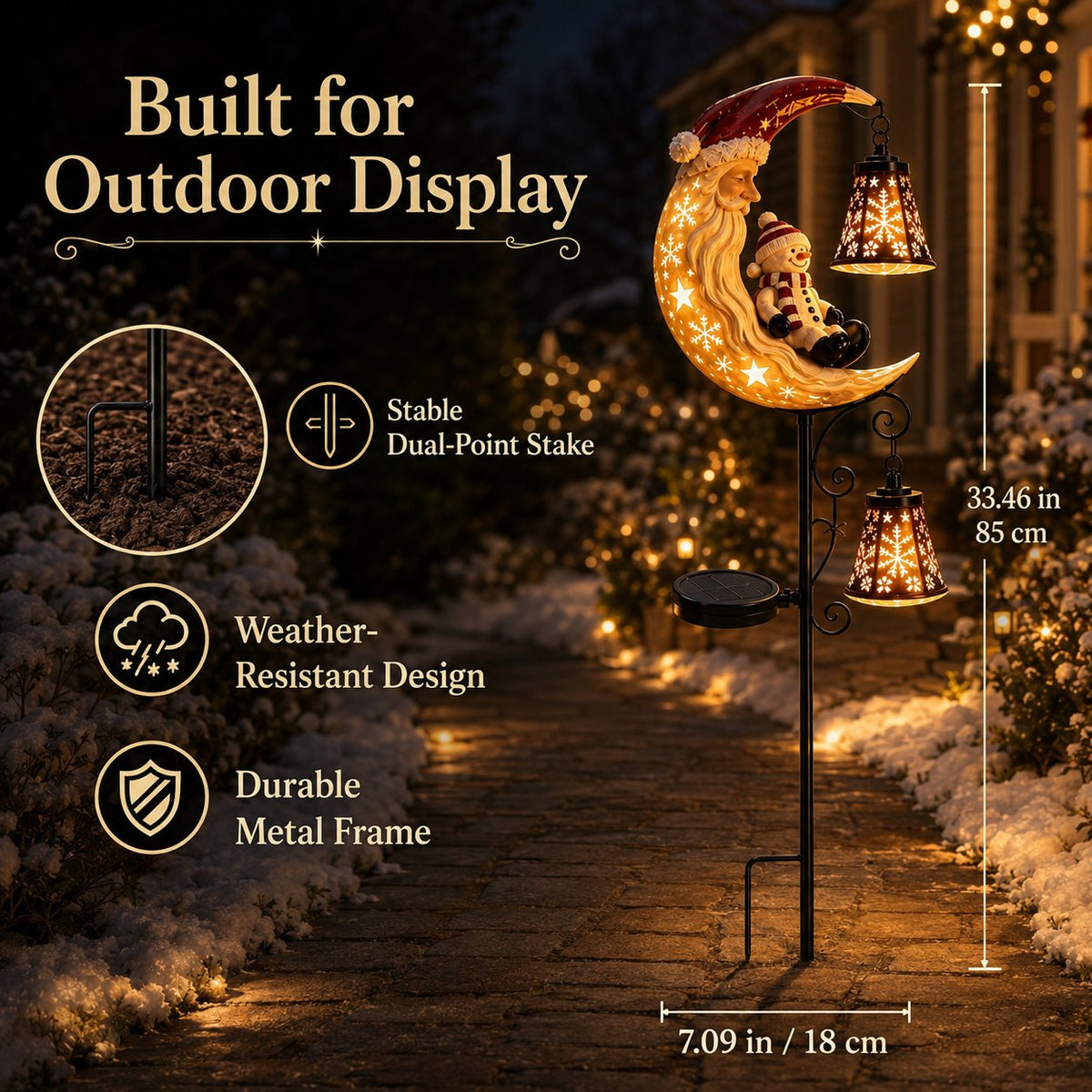 🔥 Holiday Celebration 50% OFF ✨-🌙 Solar Moon Santa Garden Stake Light with Snowflake Lanterns