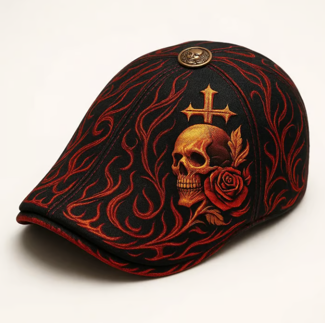 🔥Last Day 50% OFF💀Handcrafted Skull & Thorn Flat Cap