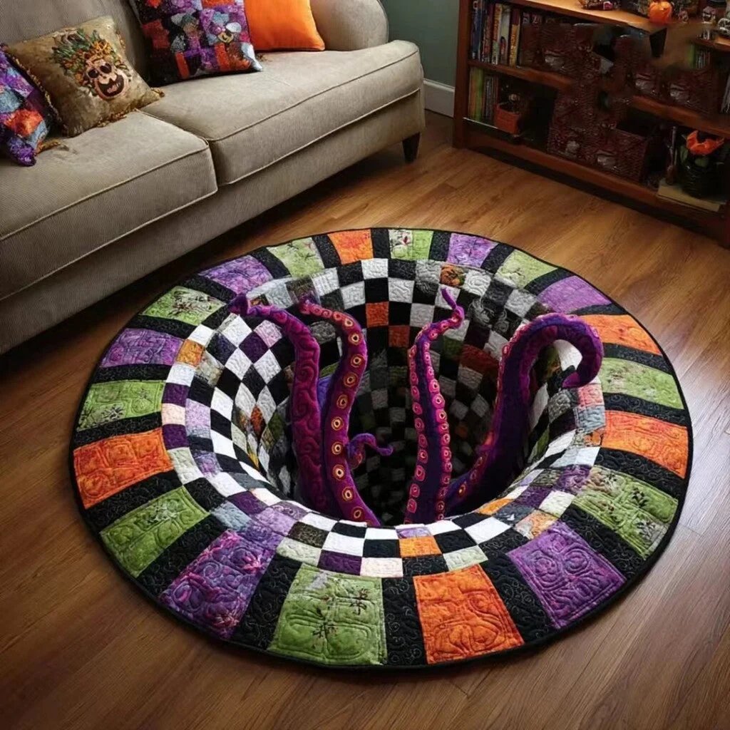 ⏰Last day Promotion 🔥🎃3D Skeleton Vortex Quilted Round Halloween Rug