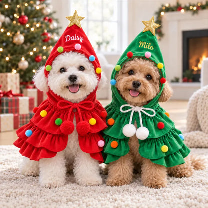 🎄 Personalized Pet Christmas Cape – Embroidered Name Dog Holiday Outfit 🐶✨