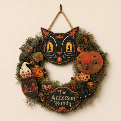 🐈 Last Day 50% OFF✨-🎃Personalized Black Cat Halloween Door Sign with Family Name for Cozy Fall Porch Decor 🐈‍⬛