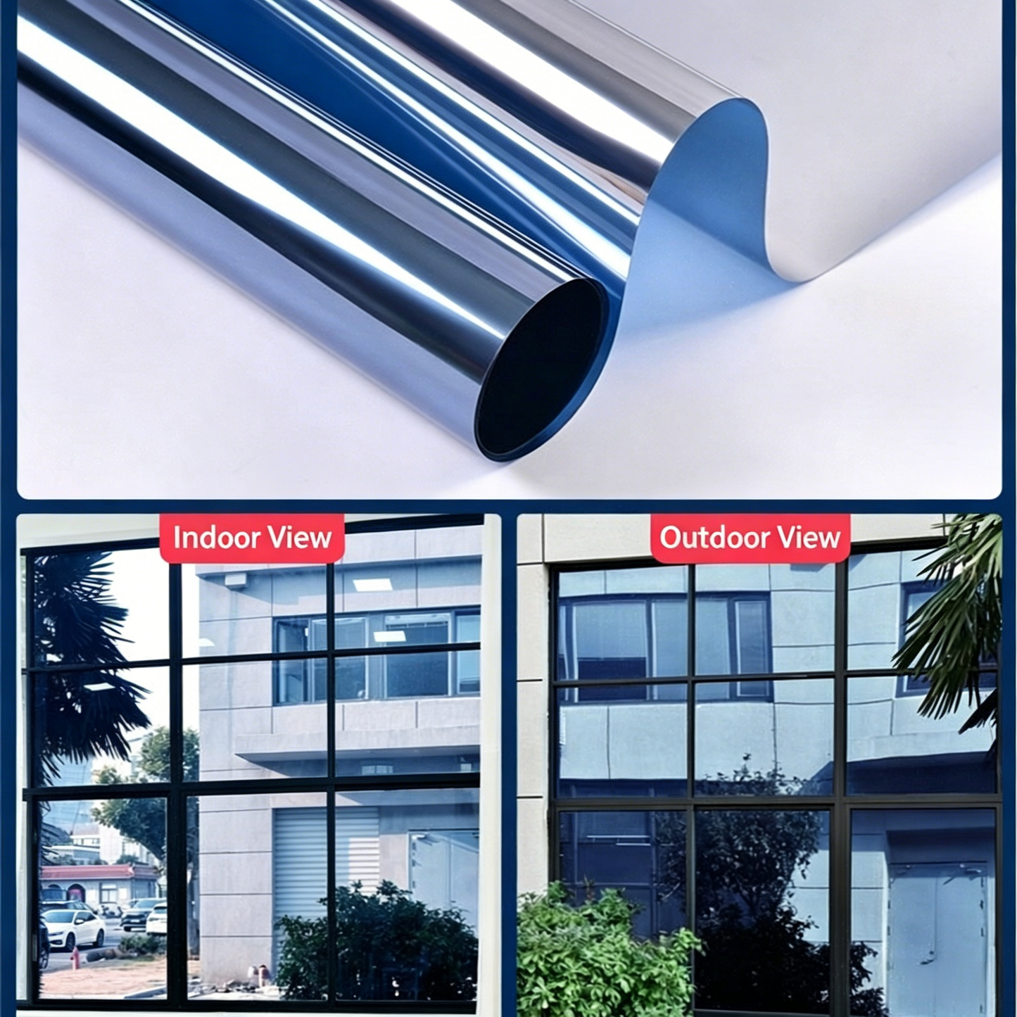 One-Way Privacy Window Film – Static Cling Mirror Tint with Full DIY Kit