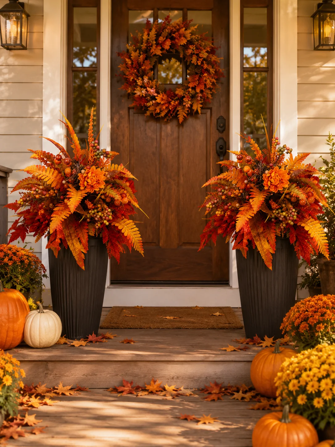 🍂 Artificial Fall Floral Arrangement – Autumn Porch & Planter Decor