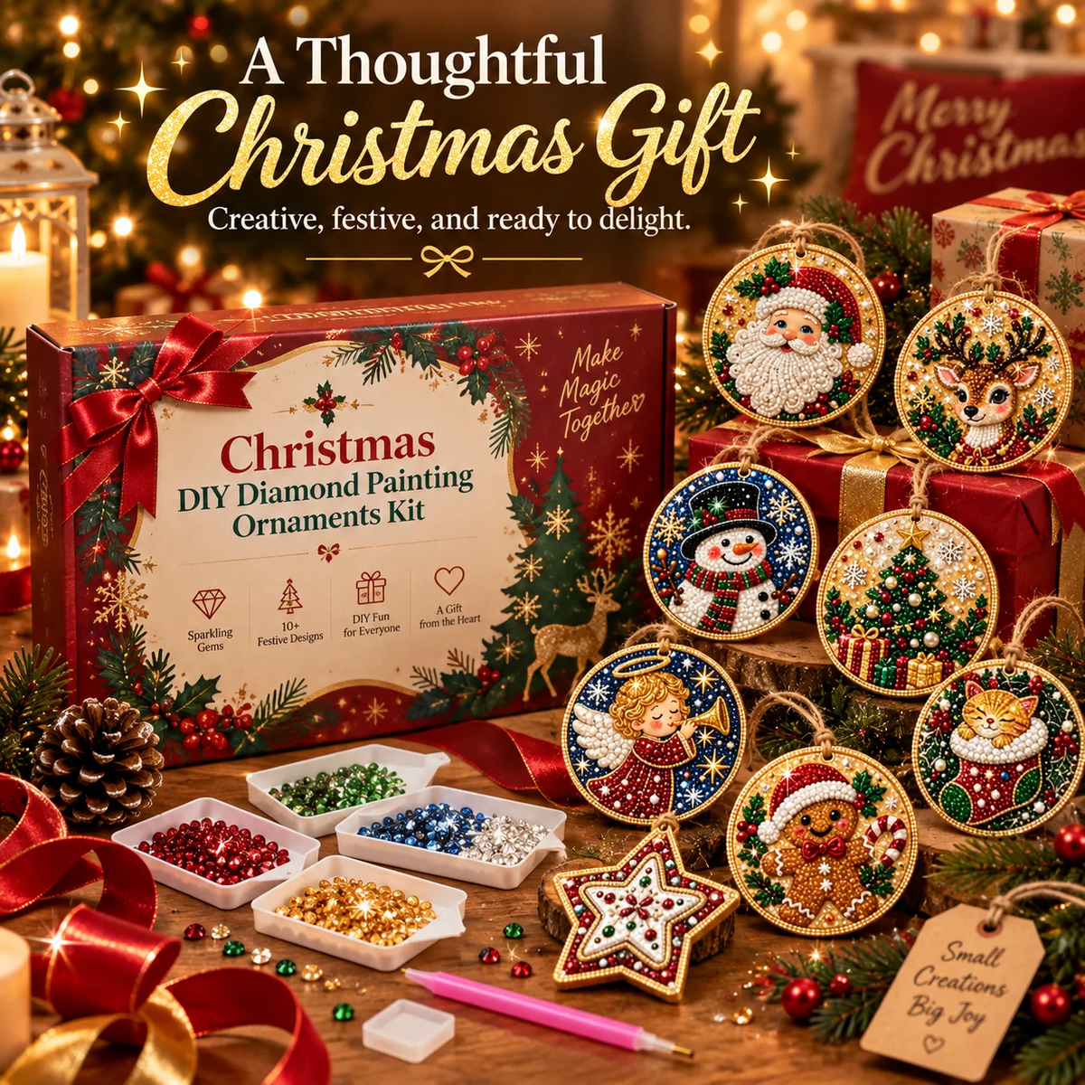 🎄 50% OFF – Christmas DIY Diamond Painting Ornaments Kit – 6PCS