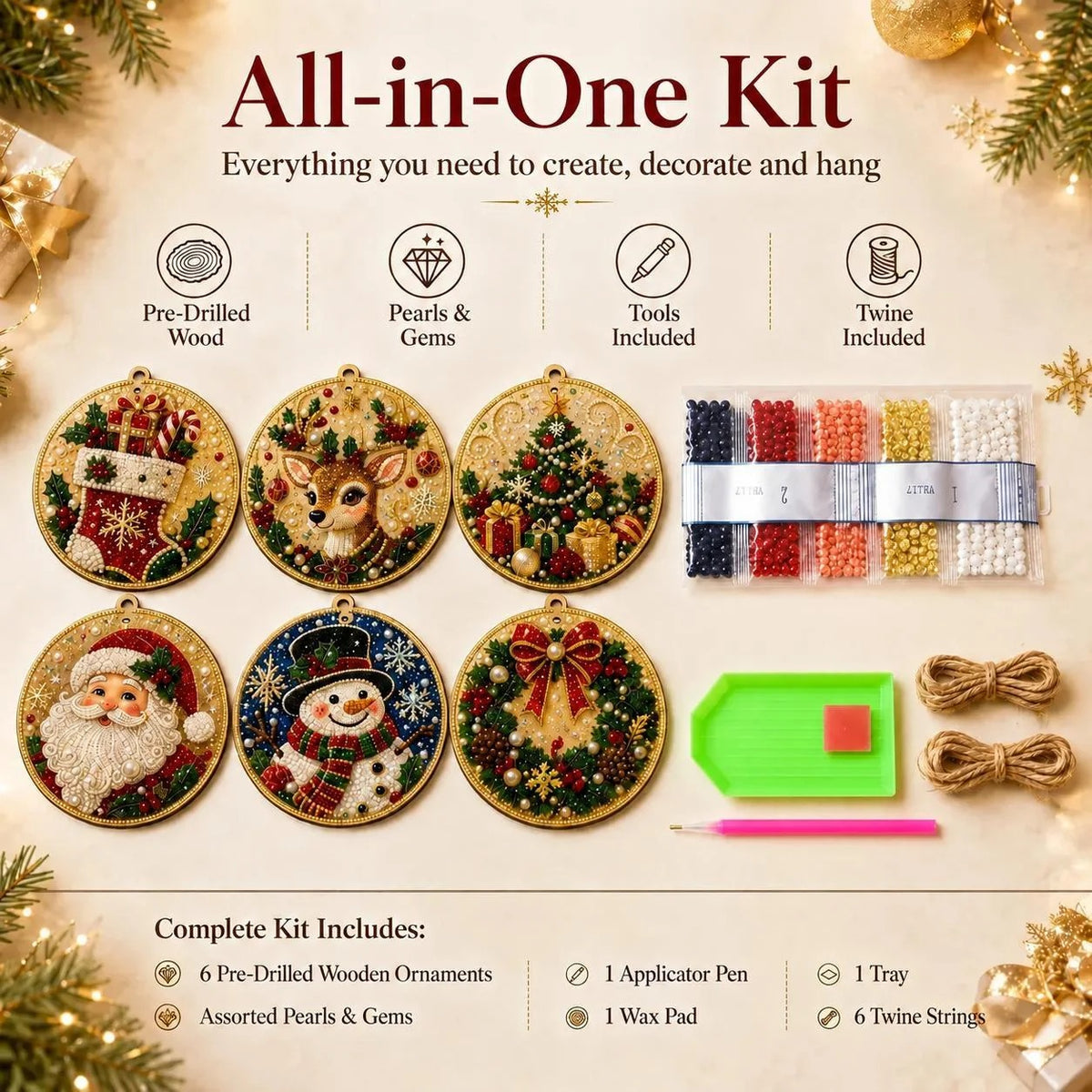 🎄 50% OFF – Christmas DIY Diamond Painting Ornaments Kit – 6PCS