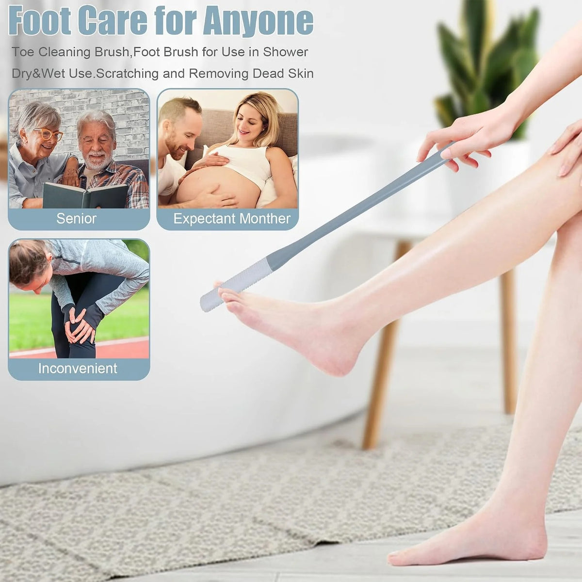 🦶 Long-Handle Toe Gap Foot Brush – 40cm Soft Exfoliating Foot Scrubber