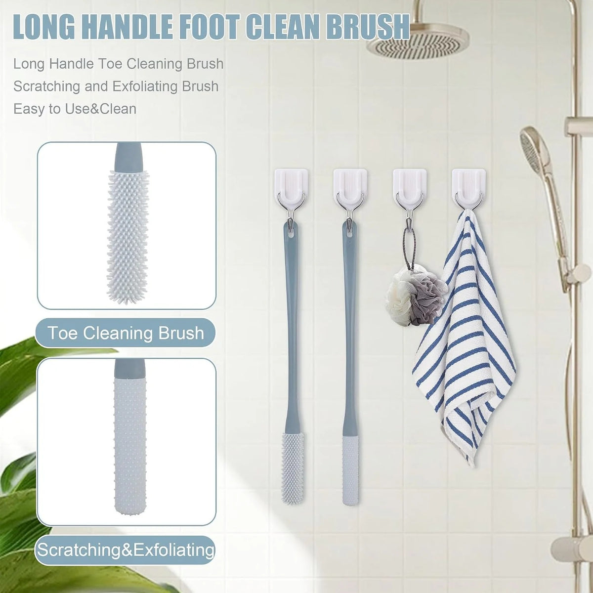 🦶 Long-Handle Toe Gap Foot Brush – 40cm Soft Exfoliating Foot Scrubber