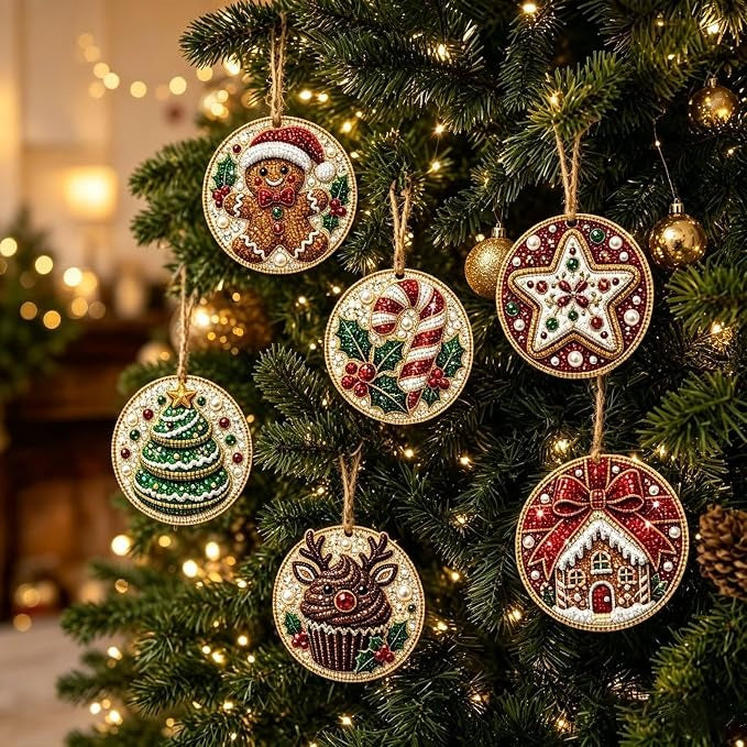 🎄 50% OFF – Christmas DIY Diamond Painting Ornaments Kit – 6PCS